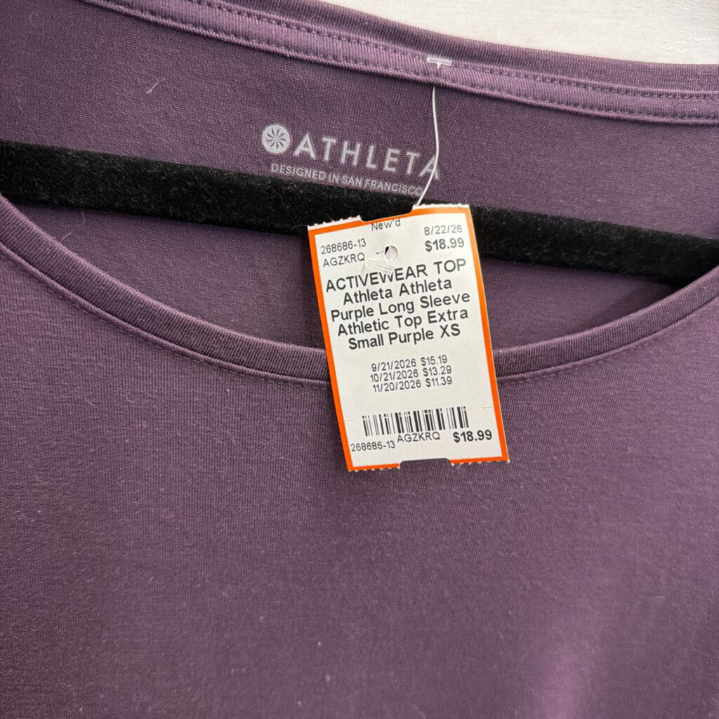 Athleta Purple Long Sleeve Athletic Top Extra Small
