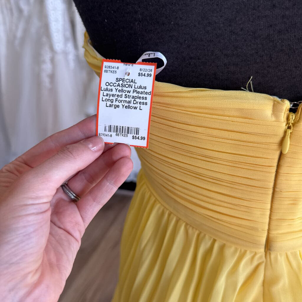 Lulus Yellow Pleated Layered Strapless Long Formal Dress Large