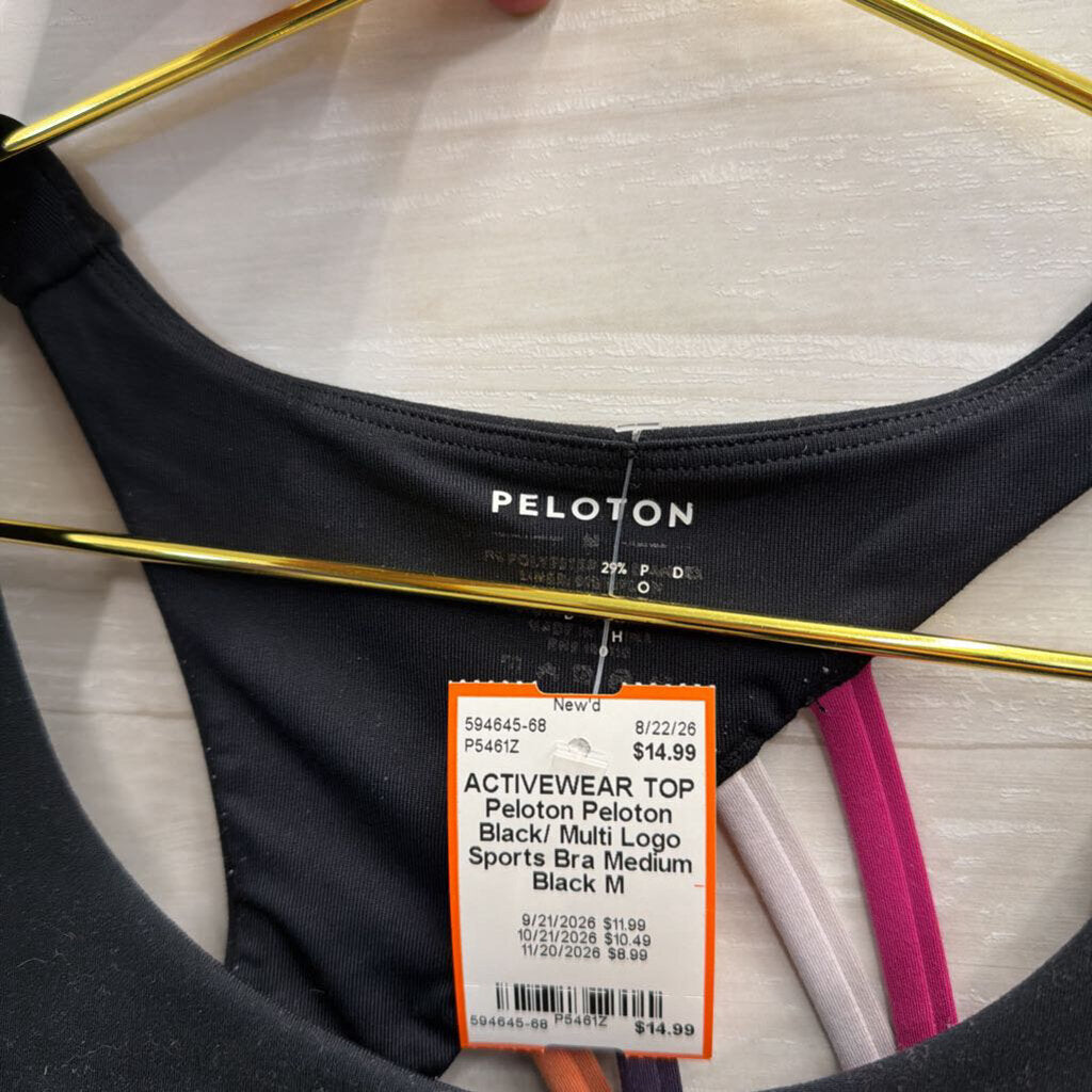 Peloton Black/ Multi Logo Sports Bra Medium