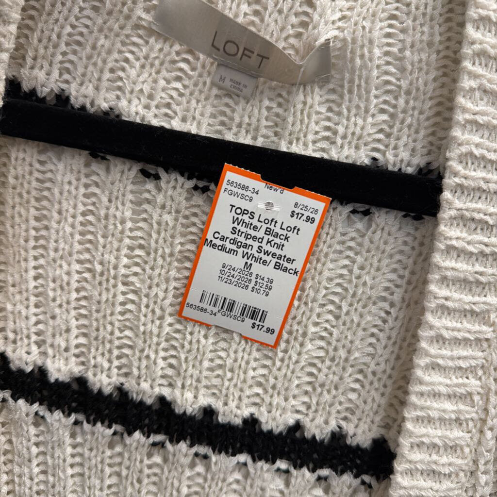 Loft White/ Black Striped Knit Cardigan Sweater Medium