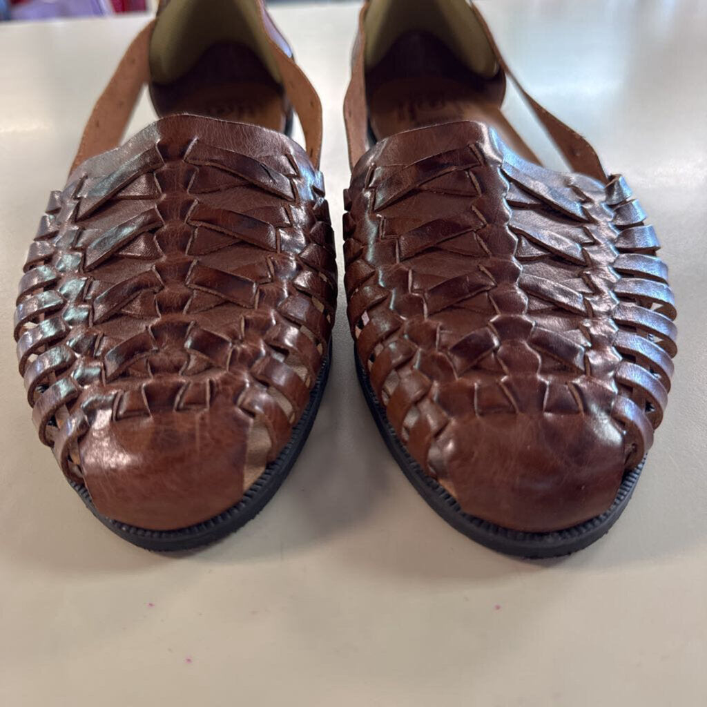 Romano Brown Woven Leather Huarache Slip On Flats 9