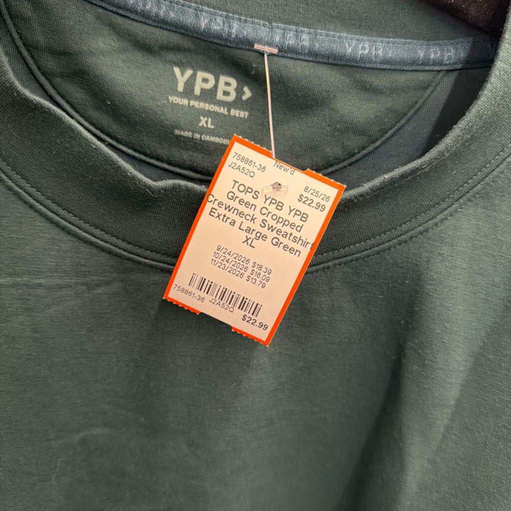 YPB Green Cropped Crewneck Sweatshirt Extra Large