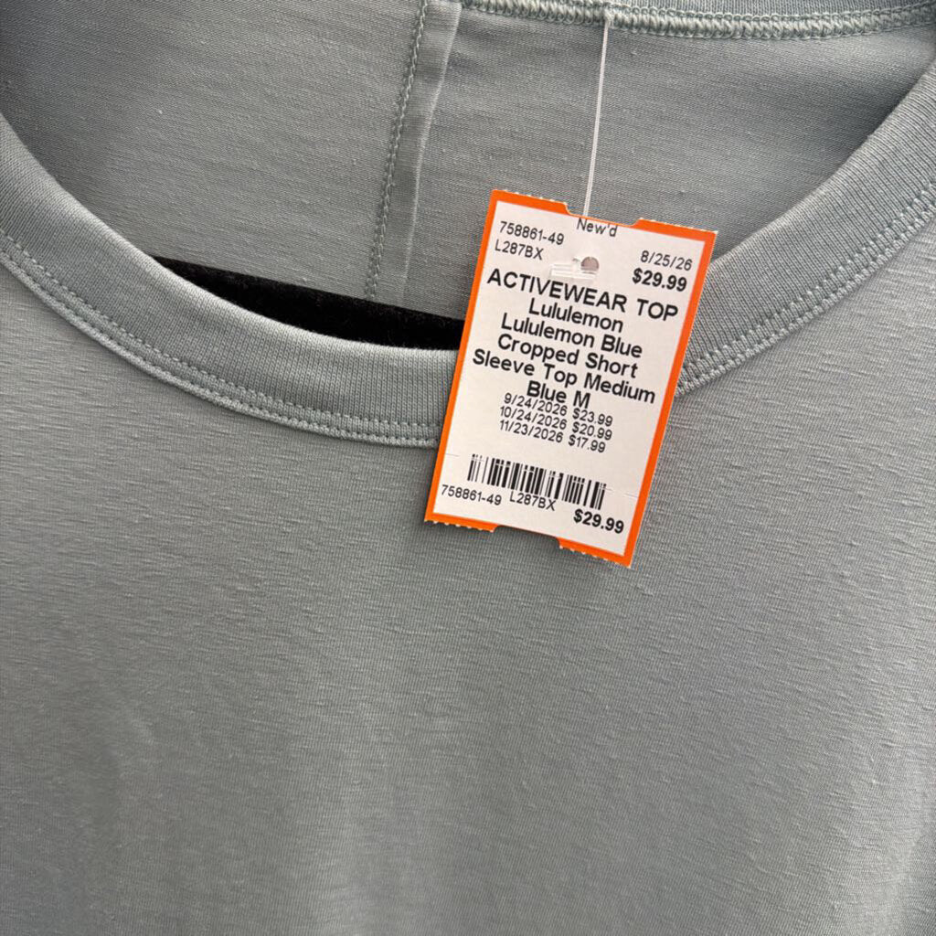 Lululemon Blue Cropped Short Sleeve Top Medium