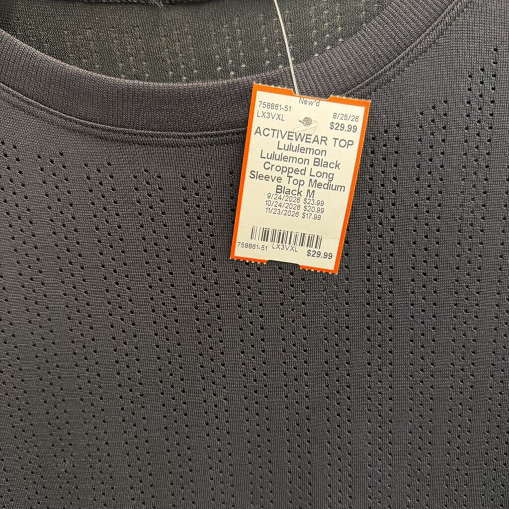 Lululemon Black Cropped Long Sleeve Top Medium