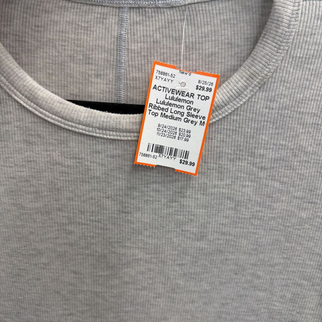 Lululemon Grey Ribbed Long Sleeve Top Medium