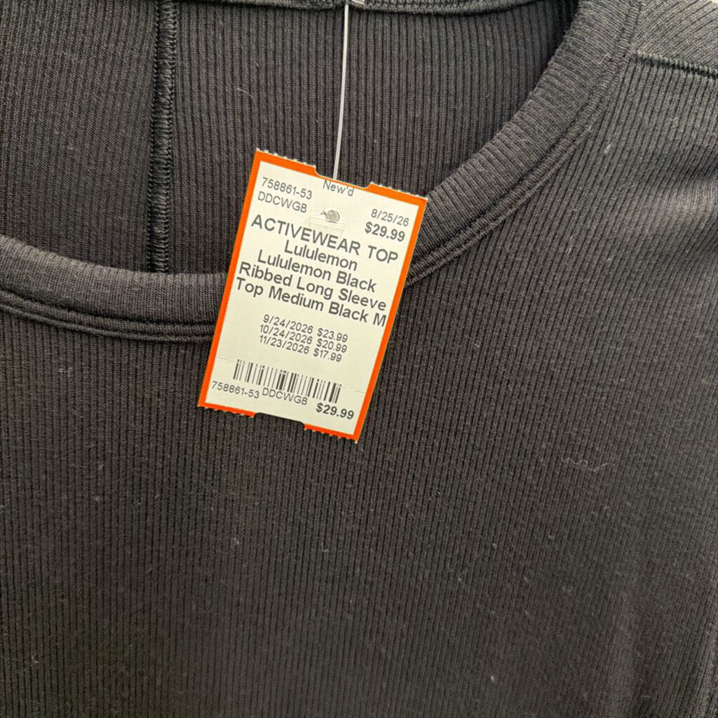 Lululemon Black Ribbed Long Sleeve Top Medium