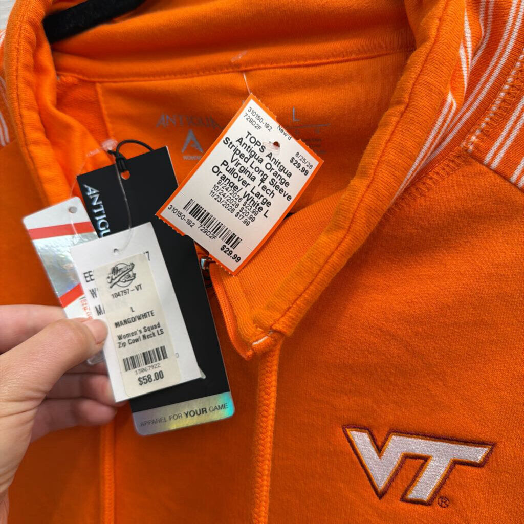 Antigua Orange Striped Long Sleeve Virginia Tech Pullover Large