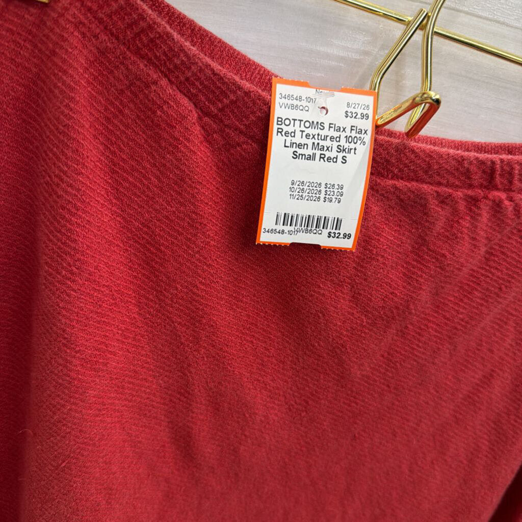 Flax Red Textured 100% Linen Maxi Skirt Small