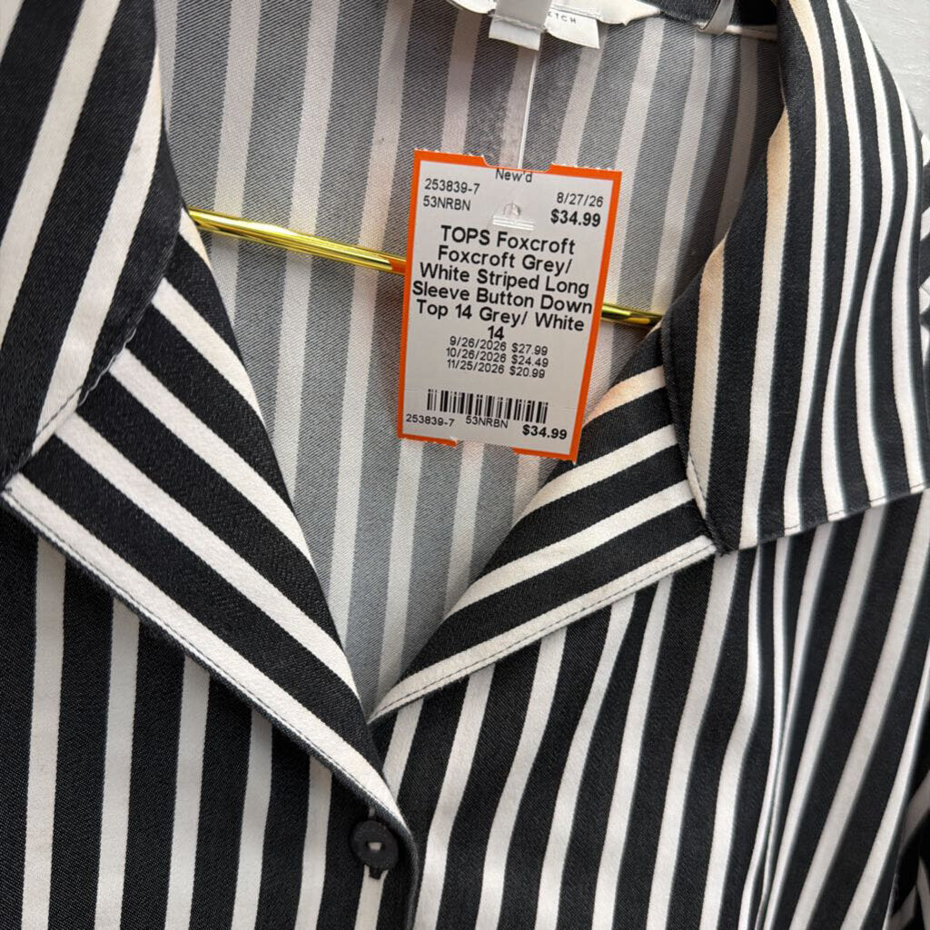 Foxcroft Grey/ White Striped Long Sleeve Button Down Top 14