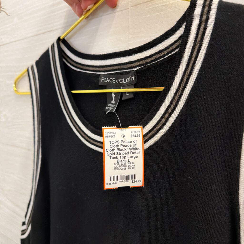 Peace of Cloth Black/ White/ Gold Striped Detail Tank Top Large