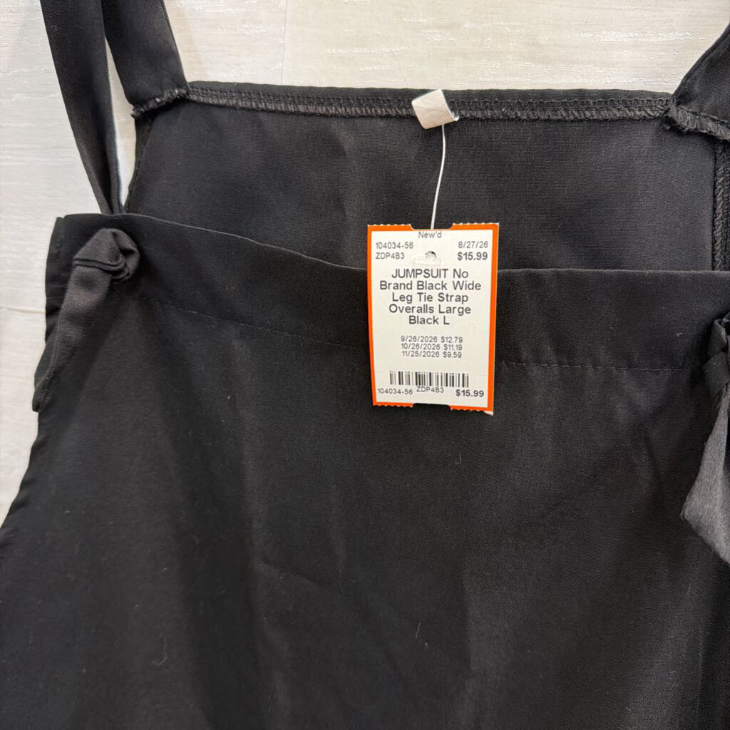 Black Wide Leg Tie Strap Overalls Large