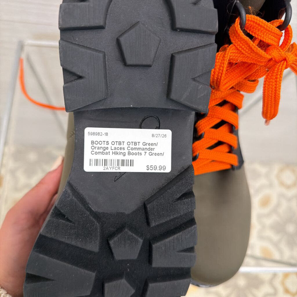 OTBT Green/ Orange Laces Commander Combat Hiking Boots 7