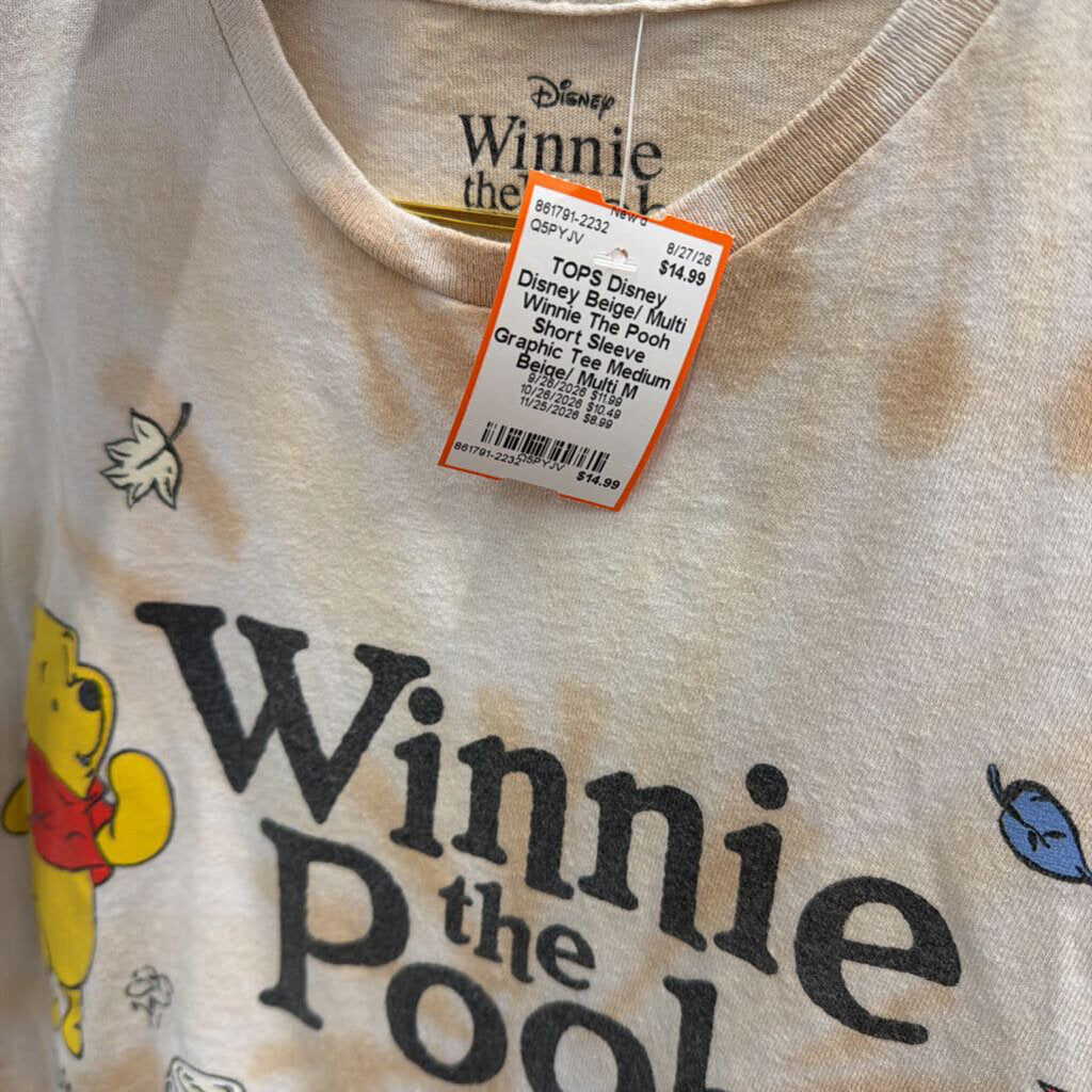 Disney Beige/ Multi Winnie The Pooh Short Sleeve Graphic Tee Medium