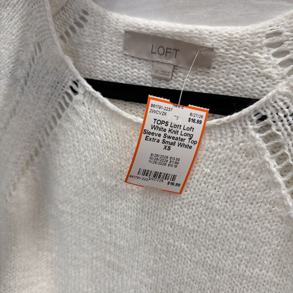 Loft White Knit Long Sleeve Sweater Top Extra Small