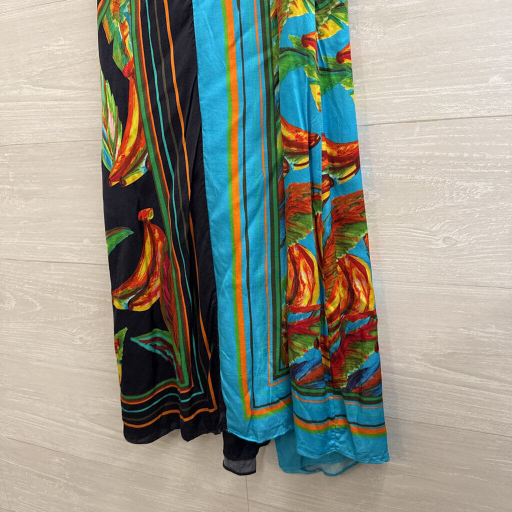 Farm Rio Blue Silky Print Wrap Dress Small