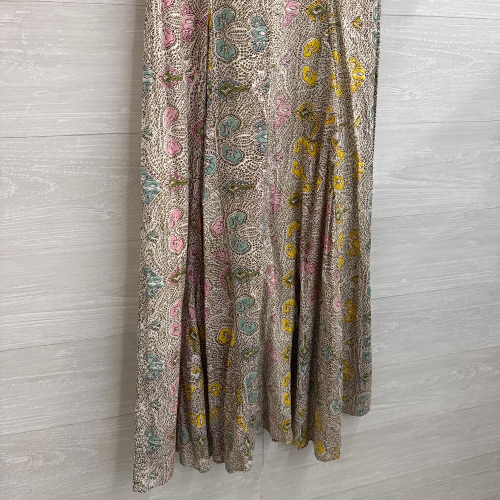 Anna Cate White/ Brown/ Multi Print Short Puff Sleeve Maxi Dress Extra Small