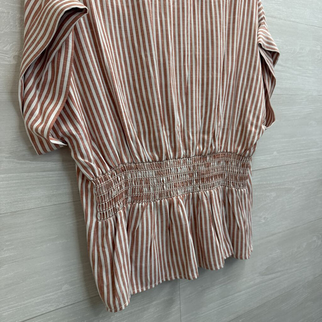 Max Studio Red/ White Striped Short Sleeve Top Extra Large