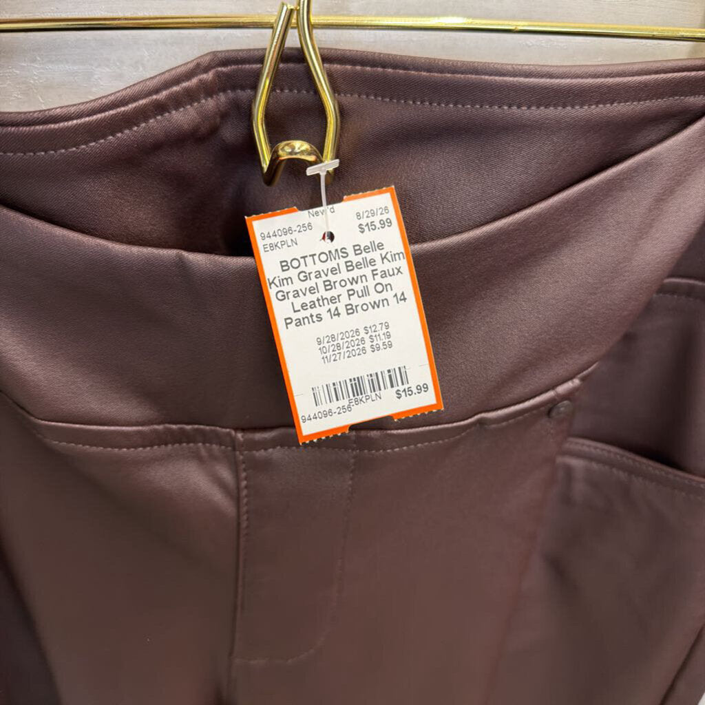 Belle Kim Gravel Brown Faux Leather Pull On Pants 14