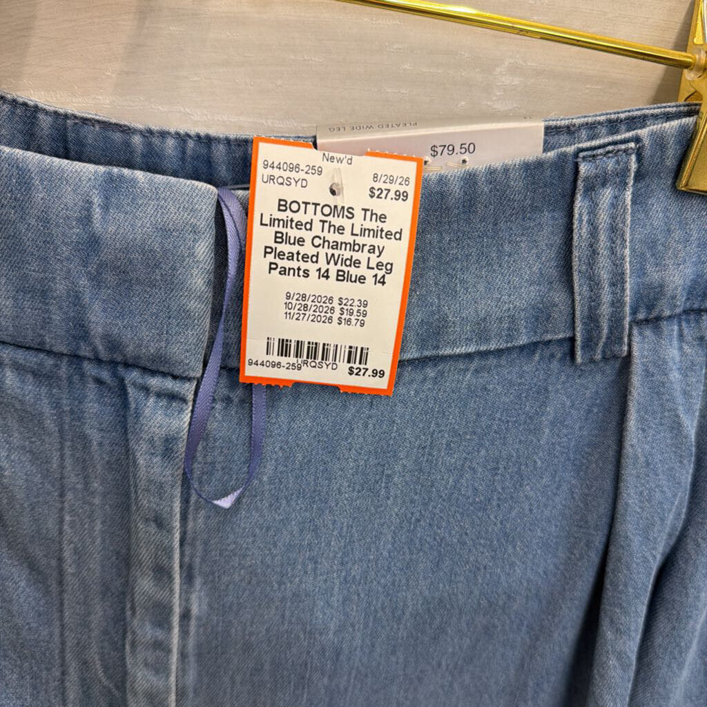 The Limited Blue Chambray Pleated Wide Leg Pants 14