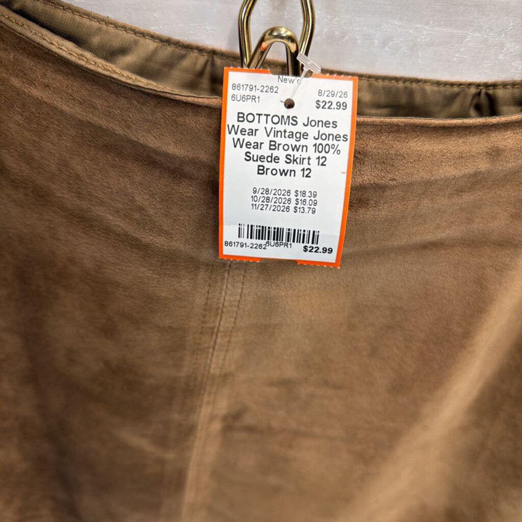Vintage Jones Wear Brown 100% Suede Skirt 12