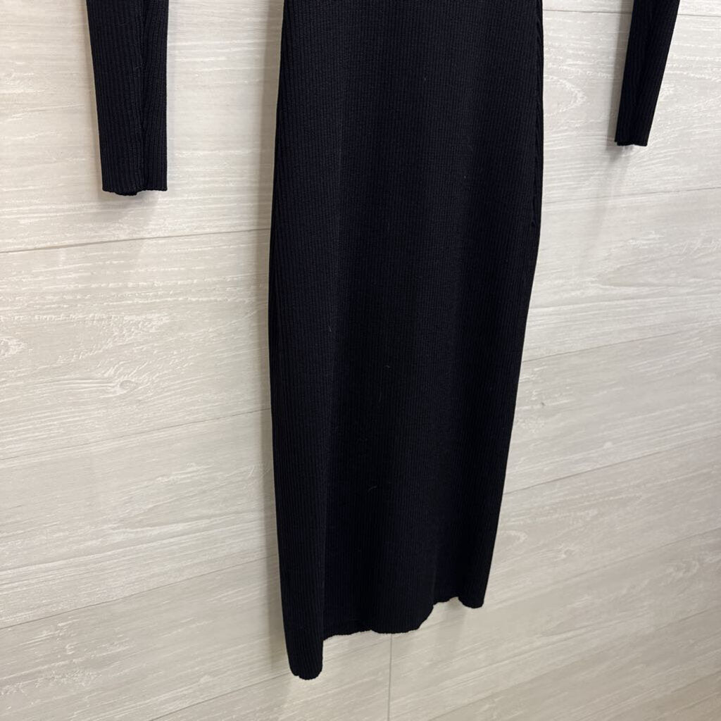 Baltic Born Black Ribbed Long Sleeve Midi Dress Small