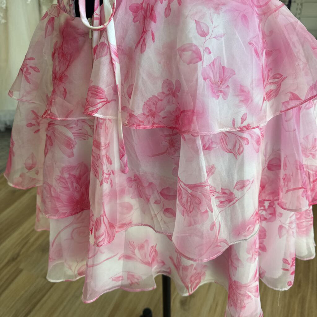White/ Pink Print Corset Top Short Formal Dress 16