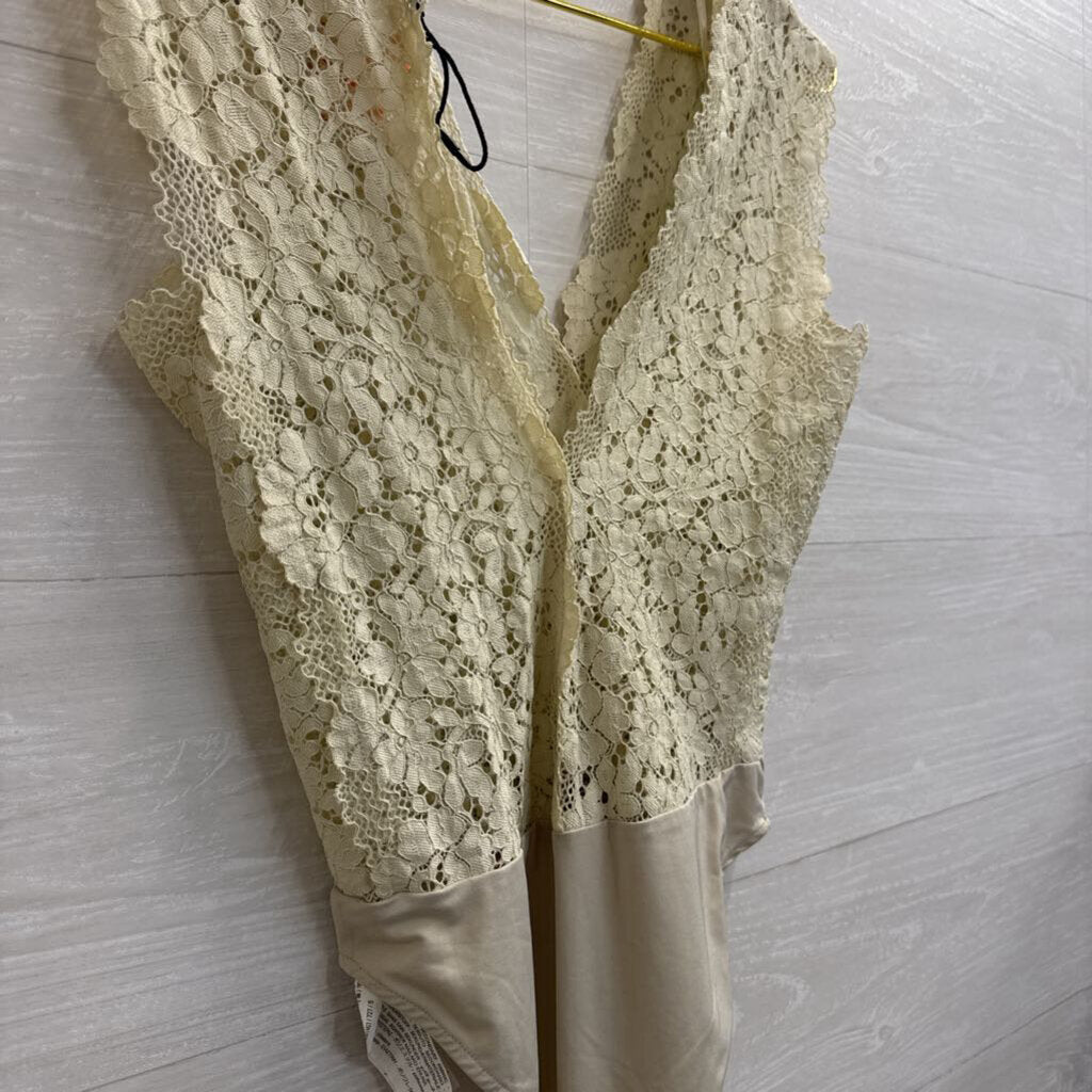 Zara Cream Lace Tank Bodysuit Small