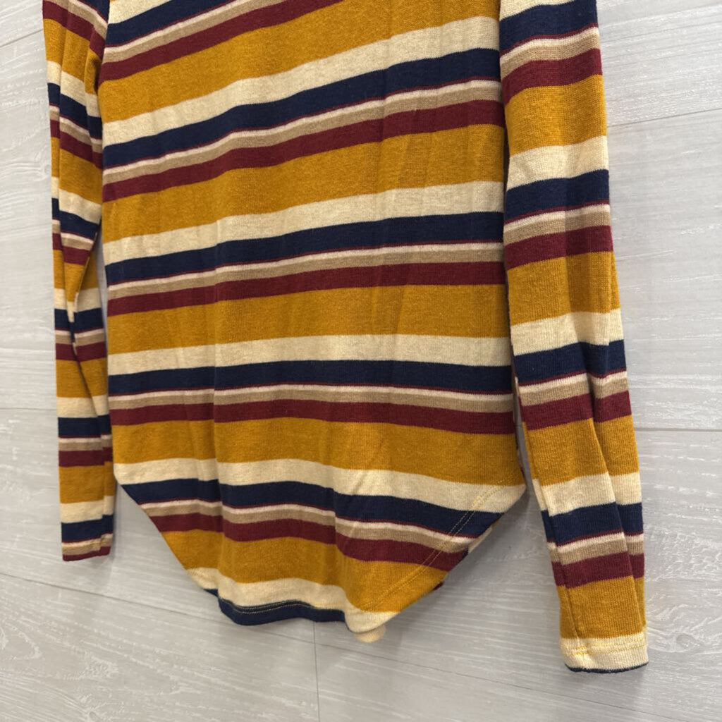 Gaze Yellow/ Navy Striped Knit Long Sleeve Top Extra Small