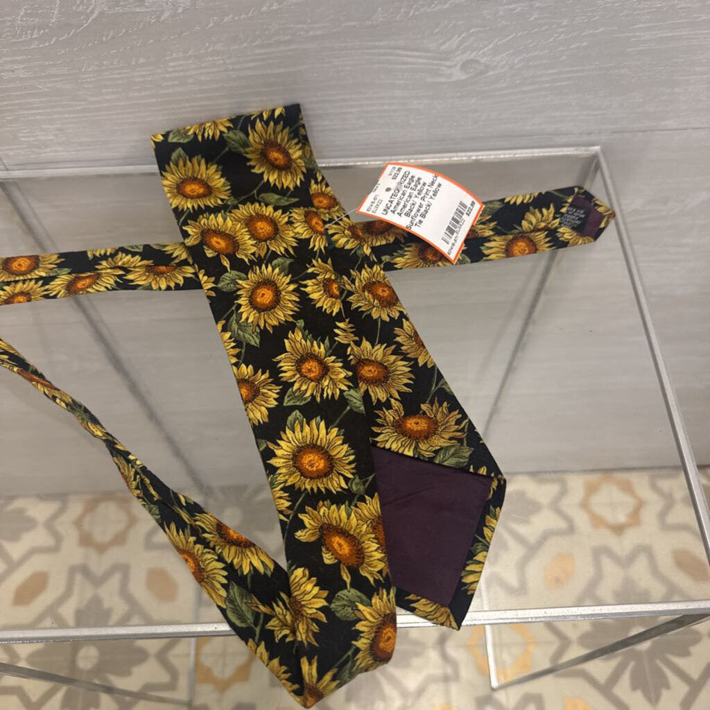 American Eagle Black/ Yellow Sunflower Print Neck Tie