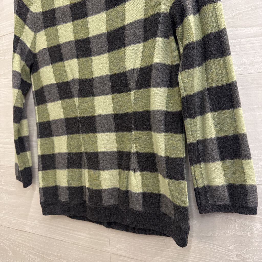 Karen Nicol Green/ Grey Gingham Embellished Cardigan Sweater Small