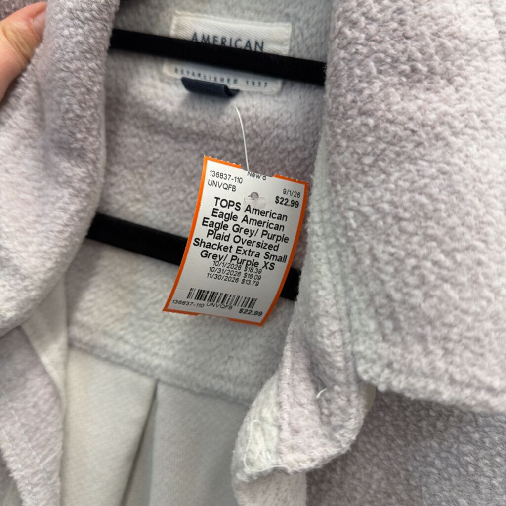 American Eagle Grey/ Purple Plaid Oversized Shacket Extra Small