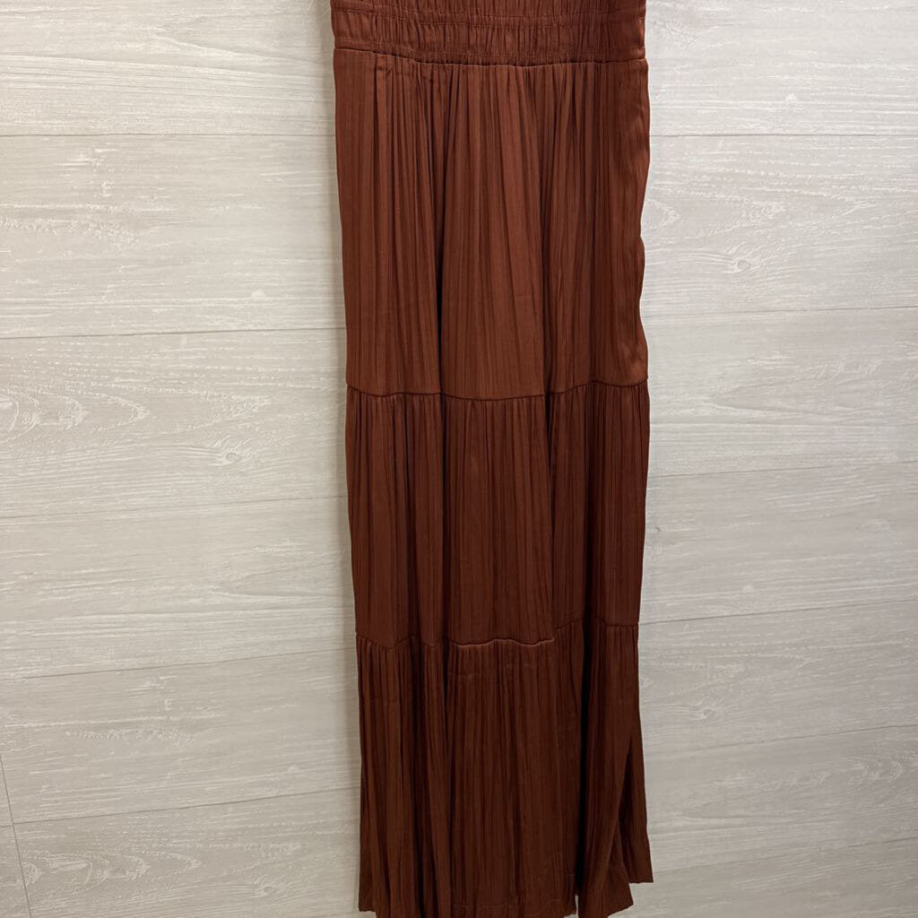 Anthropologie Brown Silky Short Sleeve Maxi Dress Extra Small