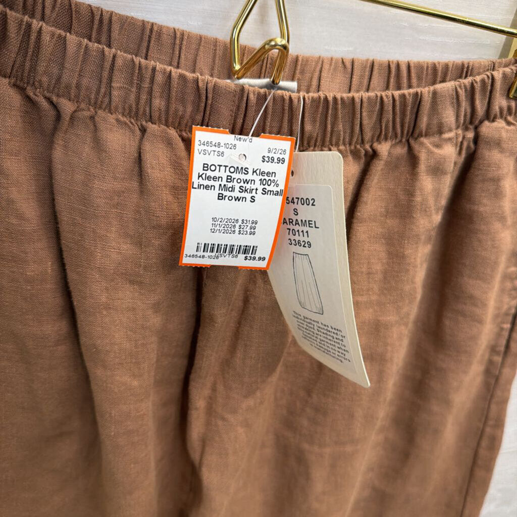 Kleen Brown 100% Linen Midi Skirt Small