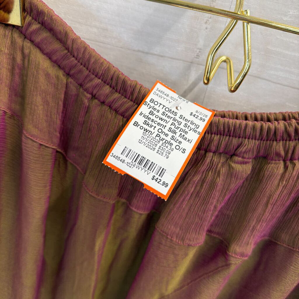 Sterling Styles Brown/ Purple Iridescent Silk Maxi Skirt One Size