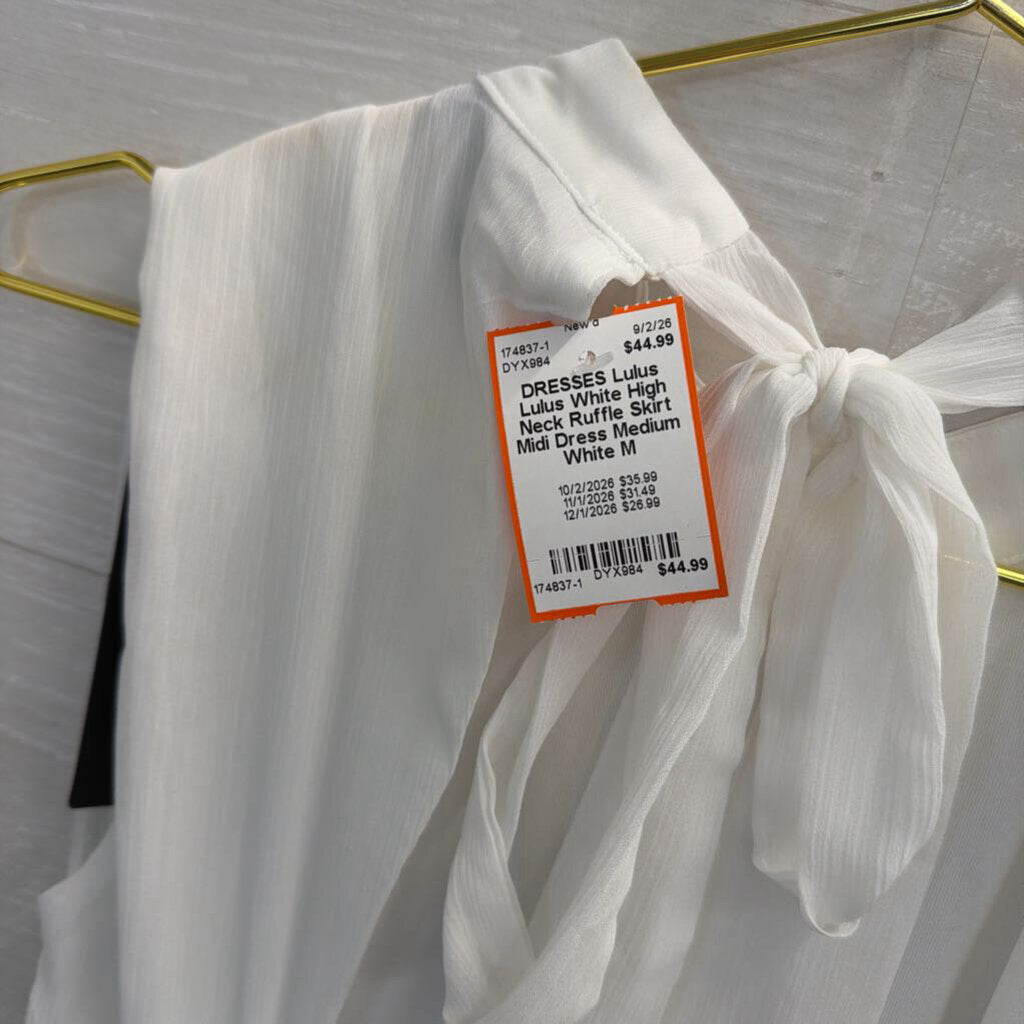 Lulus White High Neck Ruffle Skirt Midi Dress Medium