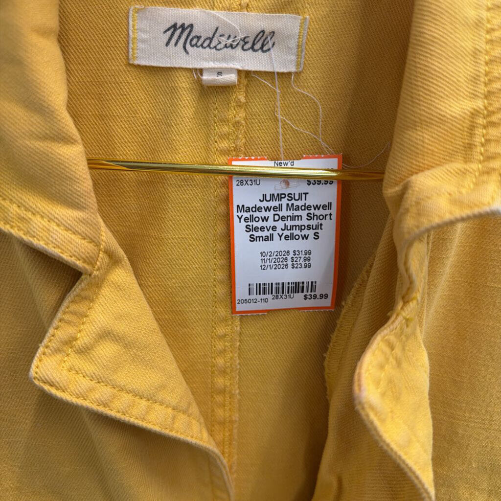 Madewell Yellow Denim Short Sleeve Jumpsuit Small