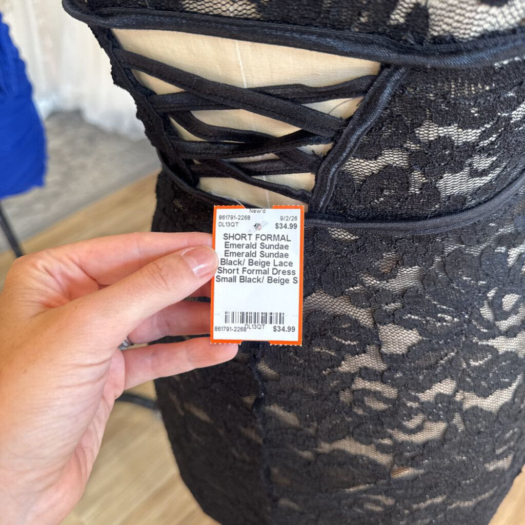 Emerald Sundae Black/ Beige Lace Short Formal Dress Small