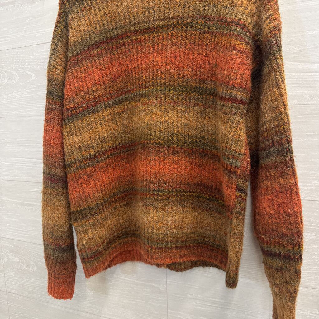 Christian Siriano Brown/ Orange Striped Knit Cardigan Sweater Small