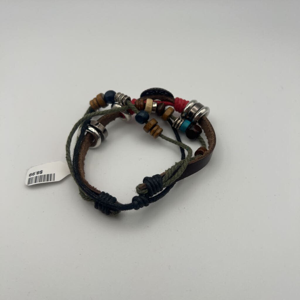 Multi Layered Leather Charm Bracelet