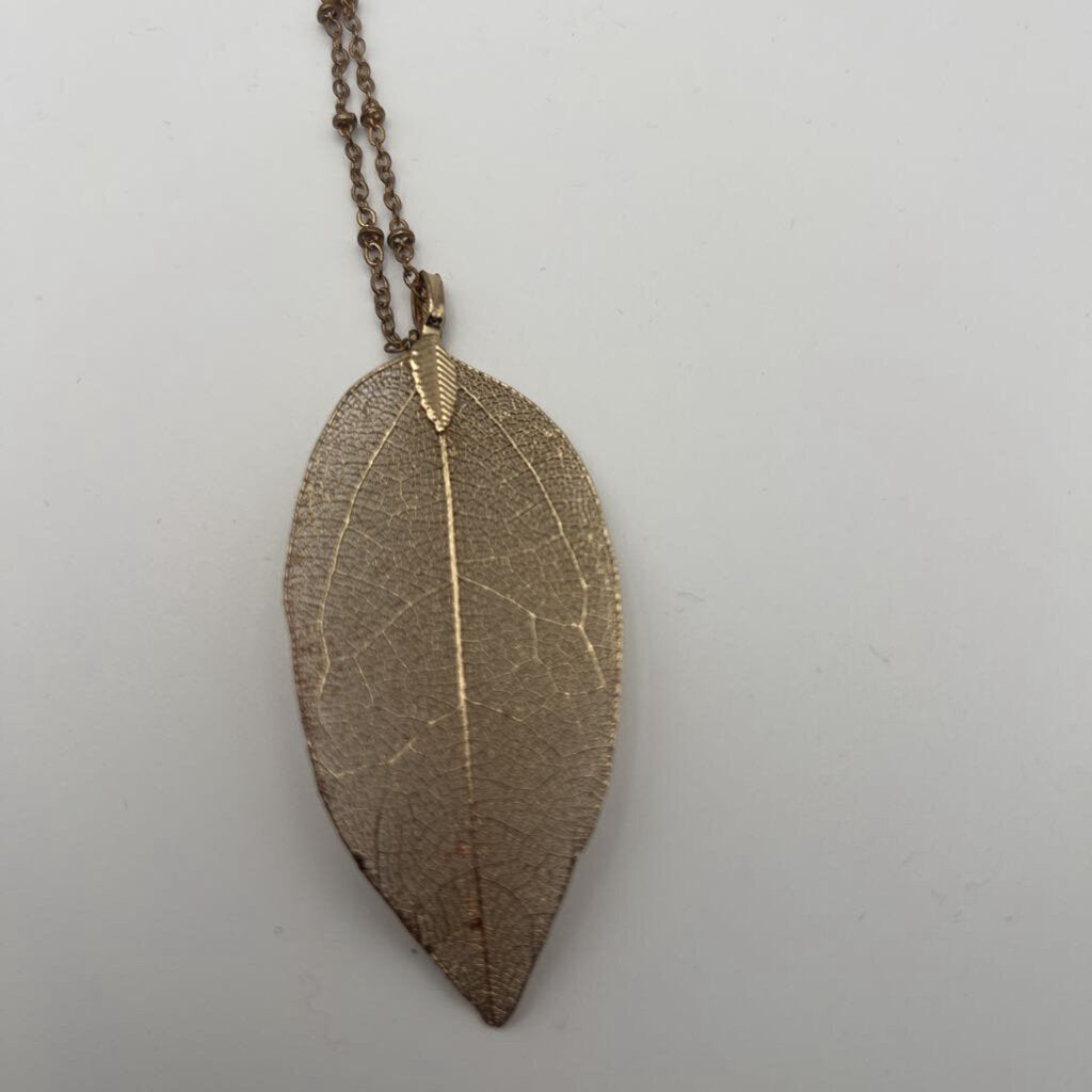 Gold Leaf Pendant Long Necklace