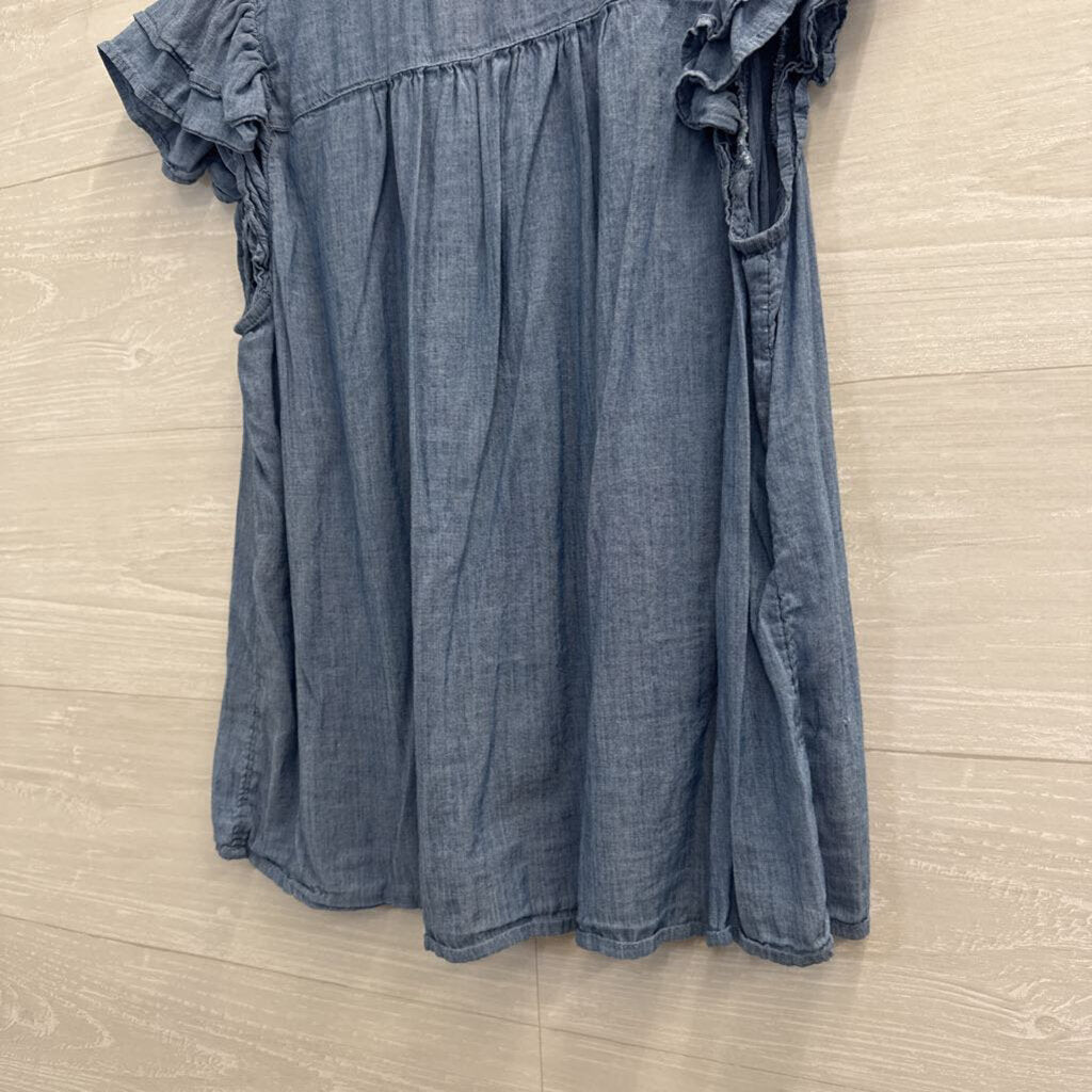 Loft Blue Chambray Short Sleeve Button Front Top Small