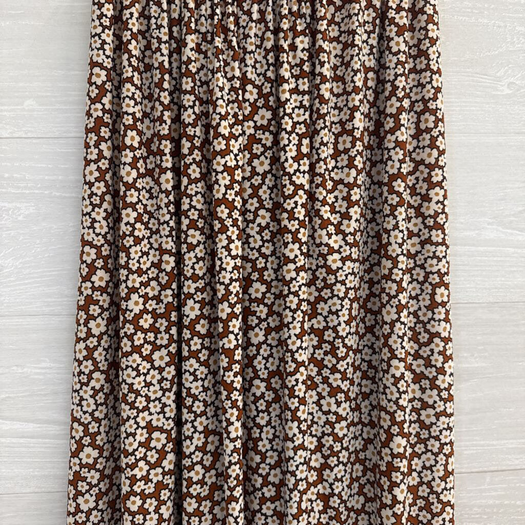 Brown/ White Flower Print Maxi Skirt Medium