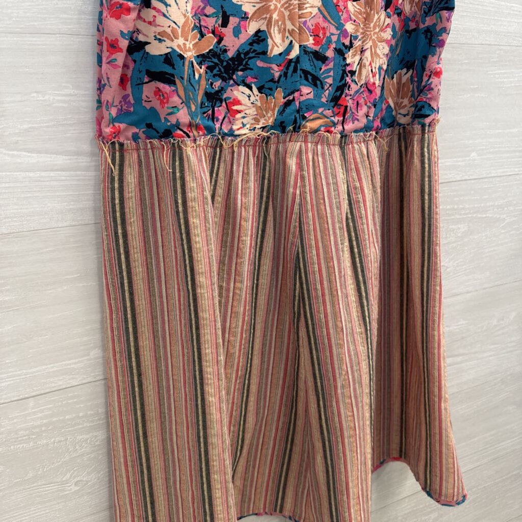 Hem and Thread Pink/ Multi Print Short Sleeve Dress Medium