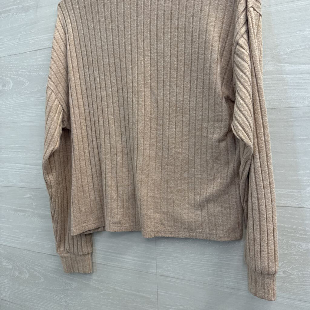 Z Supply Brown Ribbed Cropped Long Sleeve Top Extra Small