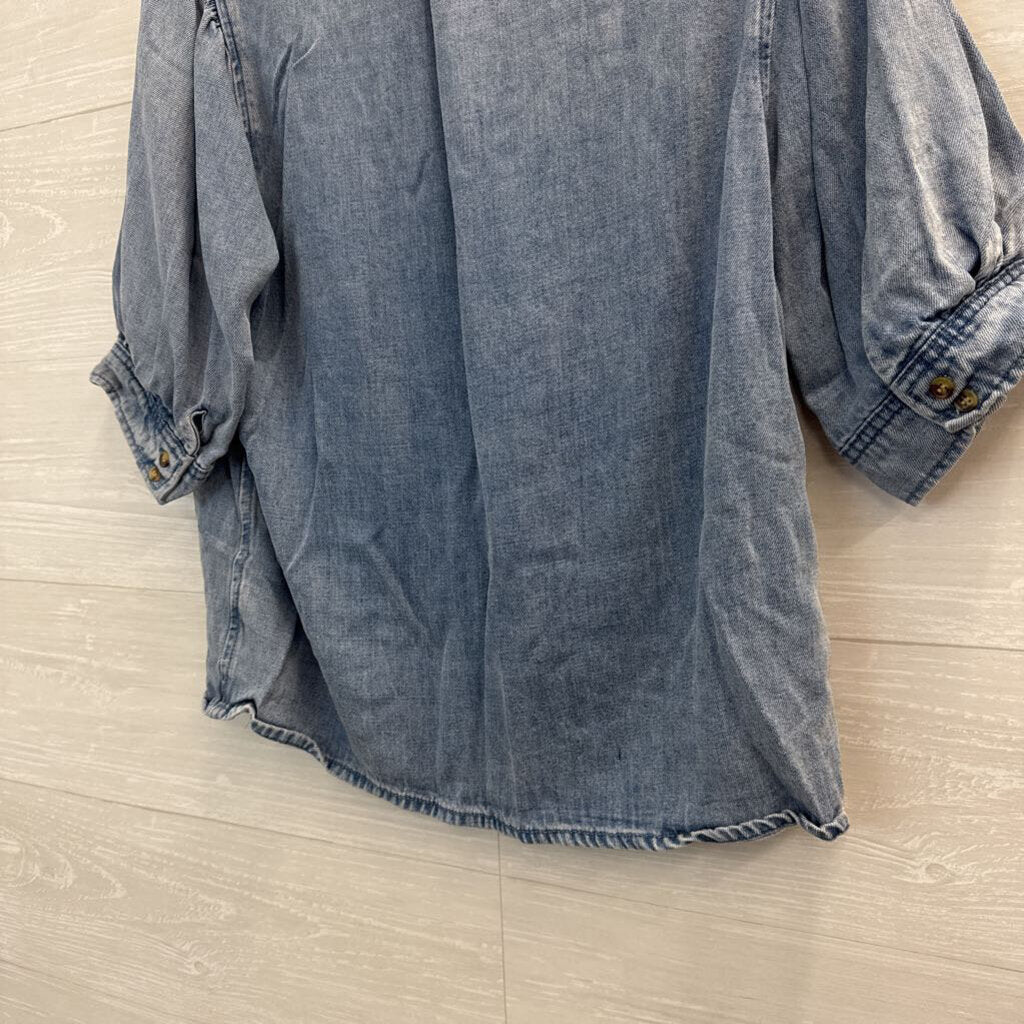 Velvet Heart Blue Denim Short Puff Sleeve Top Small