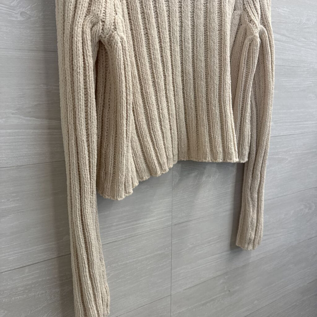 American Eagle Cream Soft Knit Cropped Mock Neck Sweater Extra Small