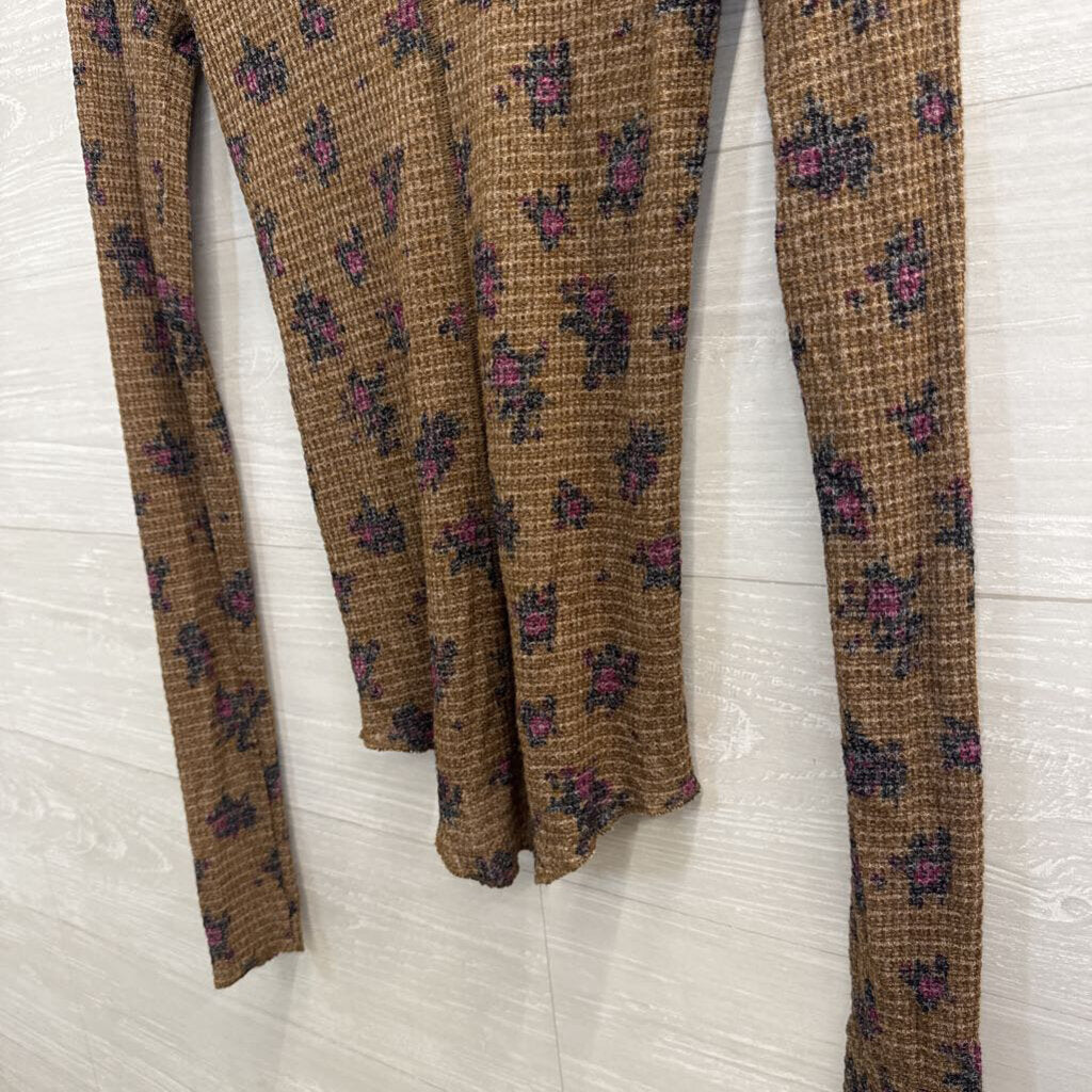 Intimately Free People Brown Textured Print Long Sleeve Top Medium