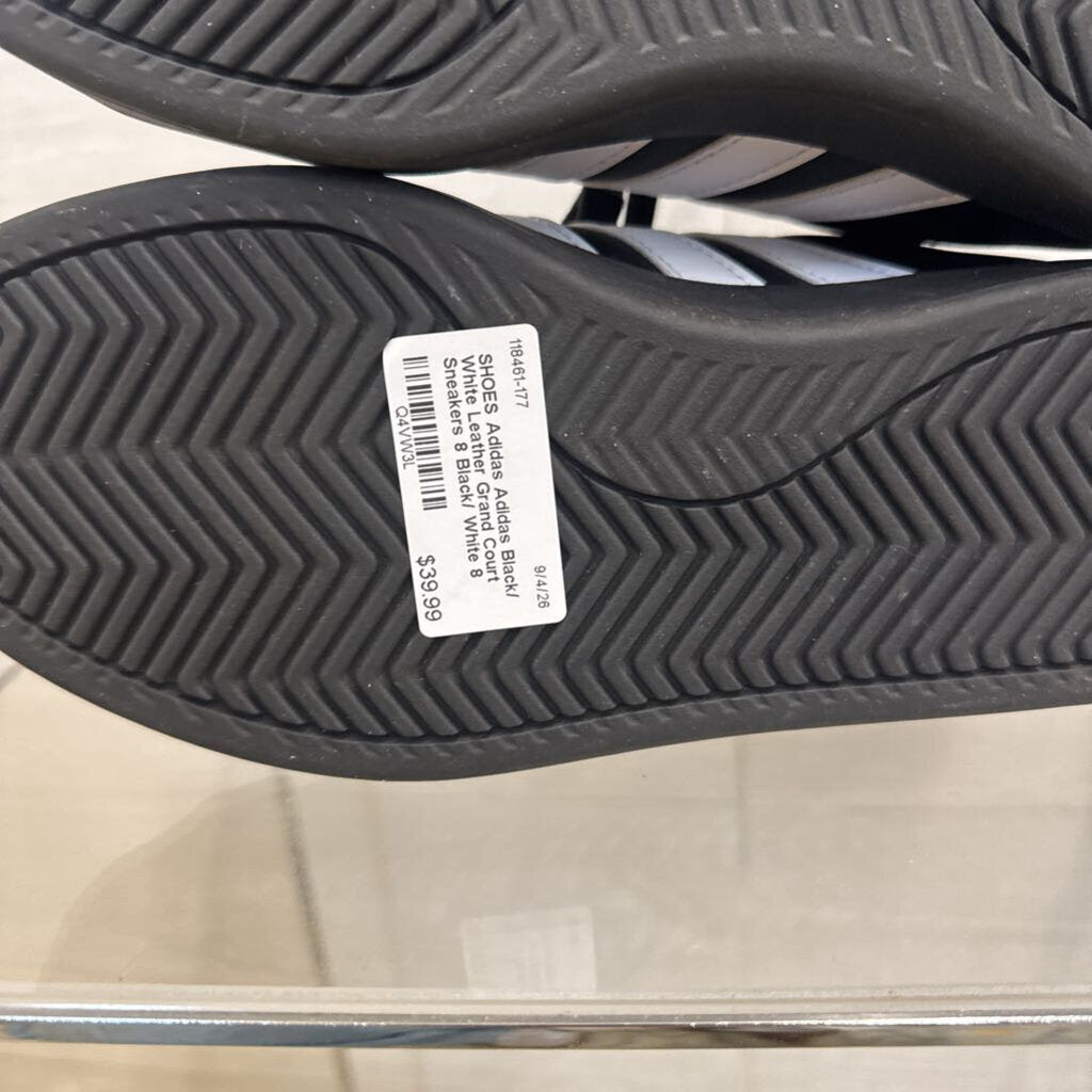 Adidas Black/ White Leather Grand Court Sneakers 8