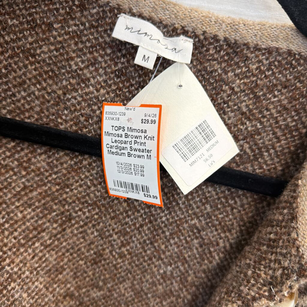 Mimosa Brown Knit Leopard Print Cardigan Sweater Medium