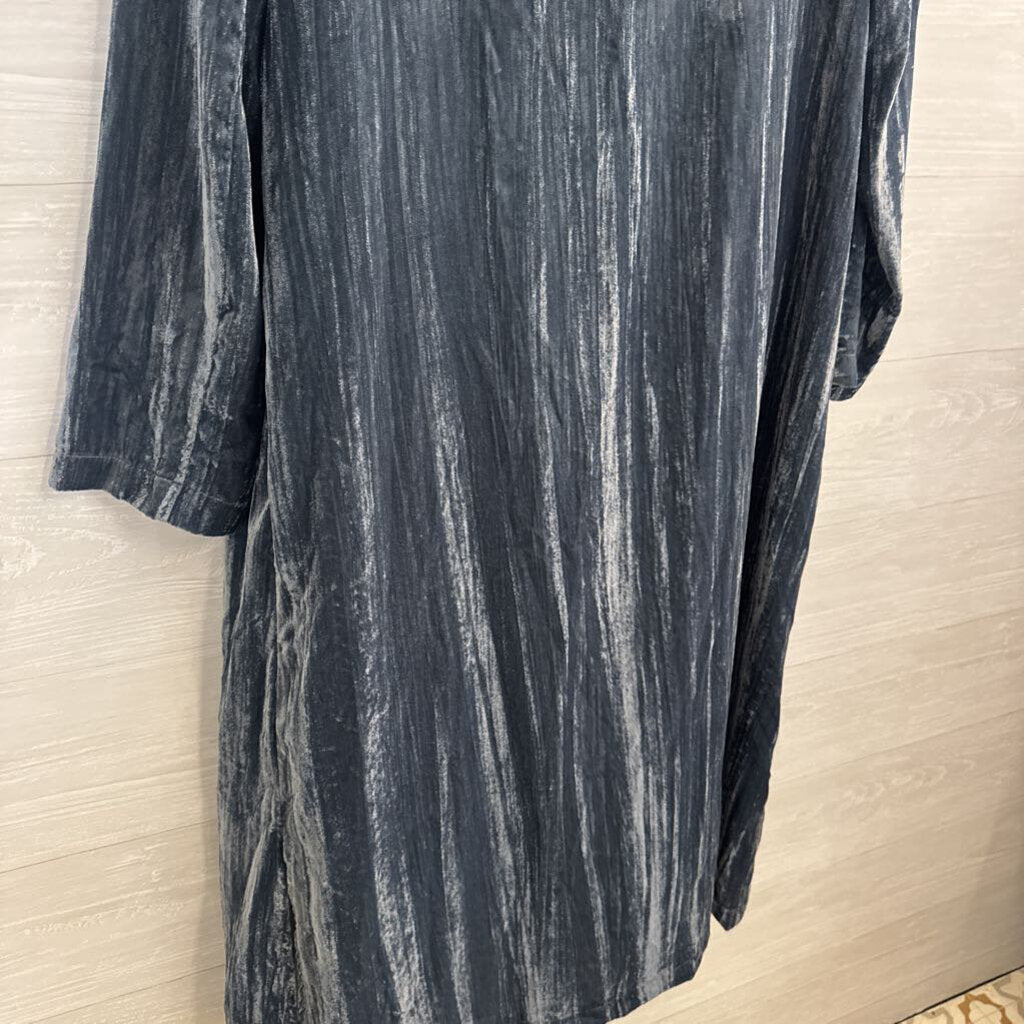 Easel Blue Crushed Velvet Long Sleeve Duster Jacket Large